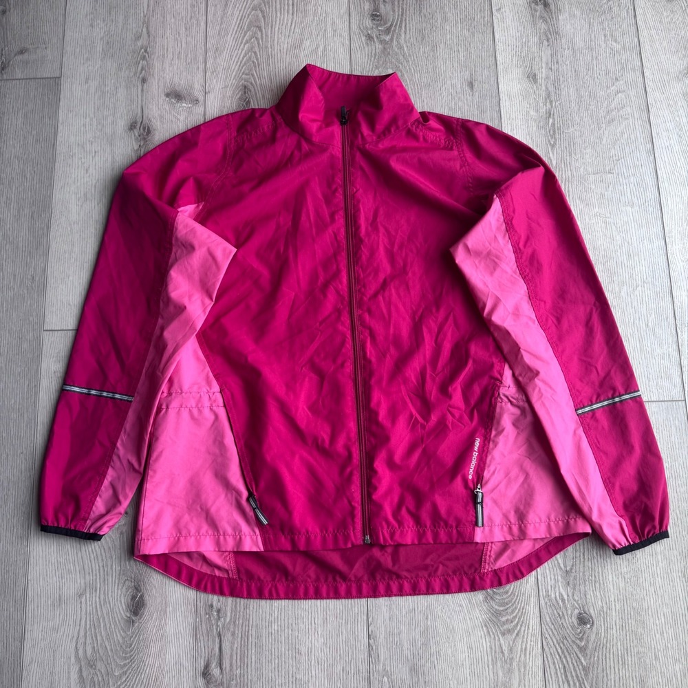 New Balance Womens XXL Pink Full Zip Running Windbreaker Jacket Reflective Mesh